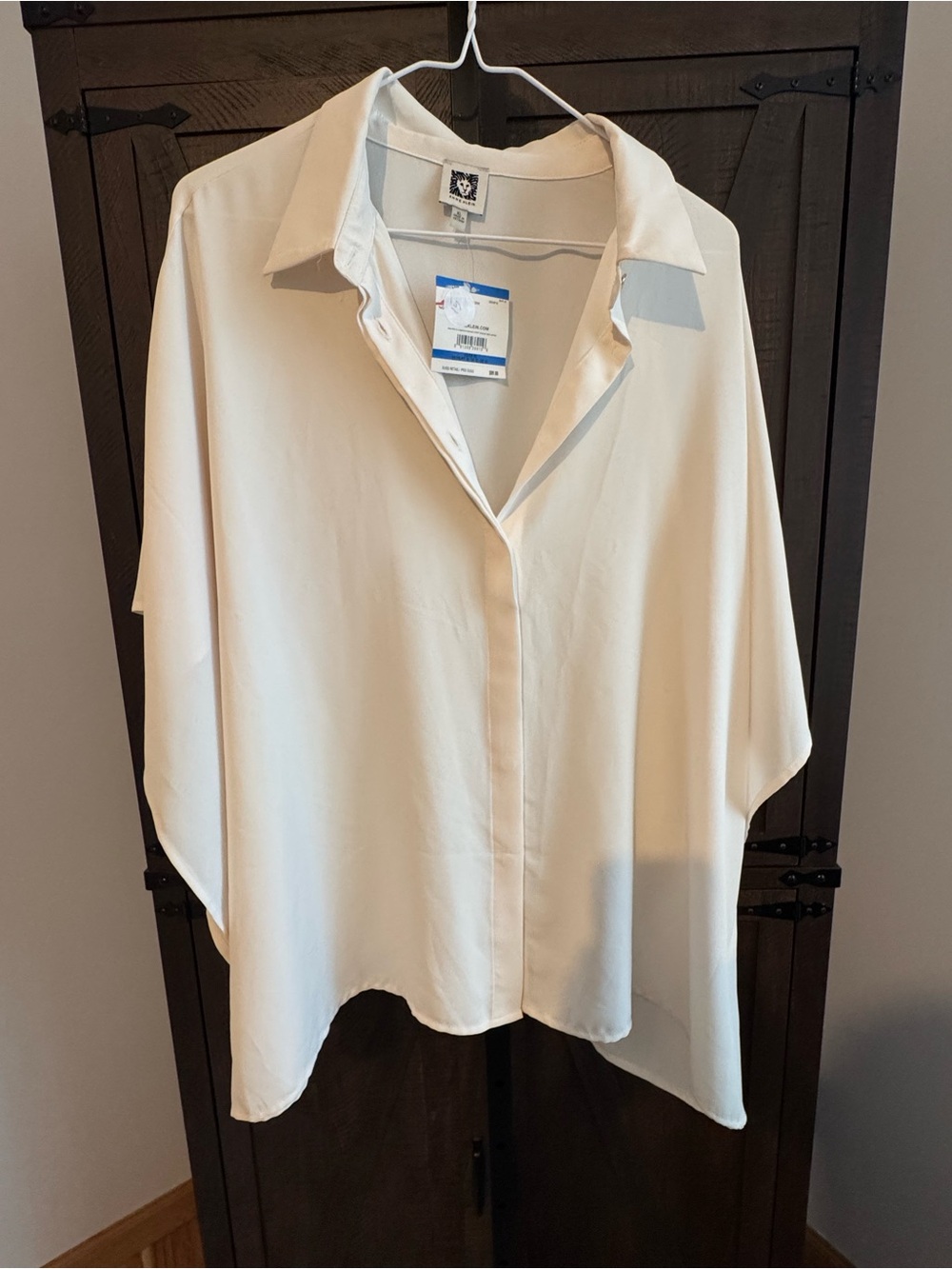 Anne Klein Cream Button-Front Collared Women's Top